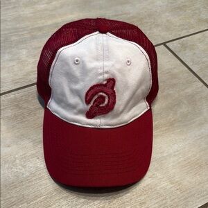Peloton trucker hat, NWOT, dark red and pink.